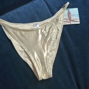 NWT Sandy Beach Gold‎ Sparkle Bikini Bottoms Size Large